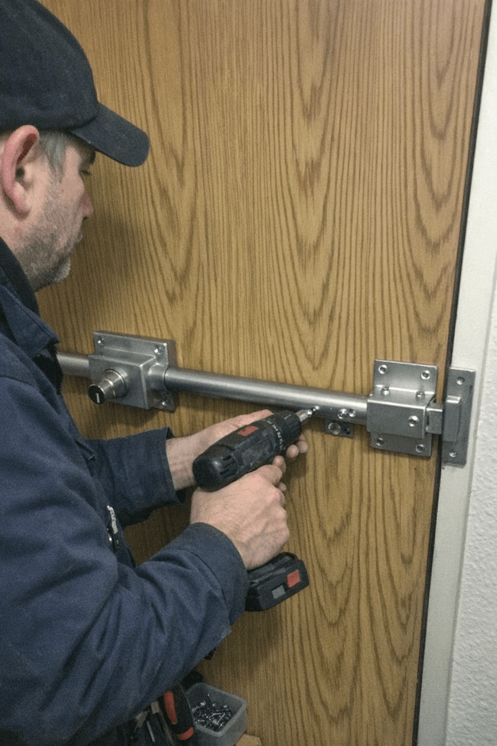 Montage eines massiven Querriegelschlosses an einer Holztür